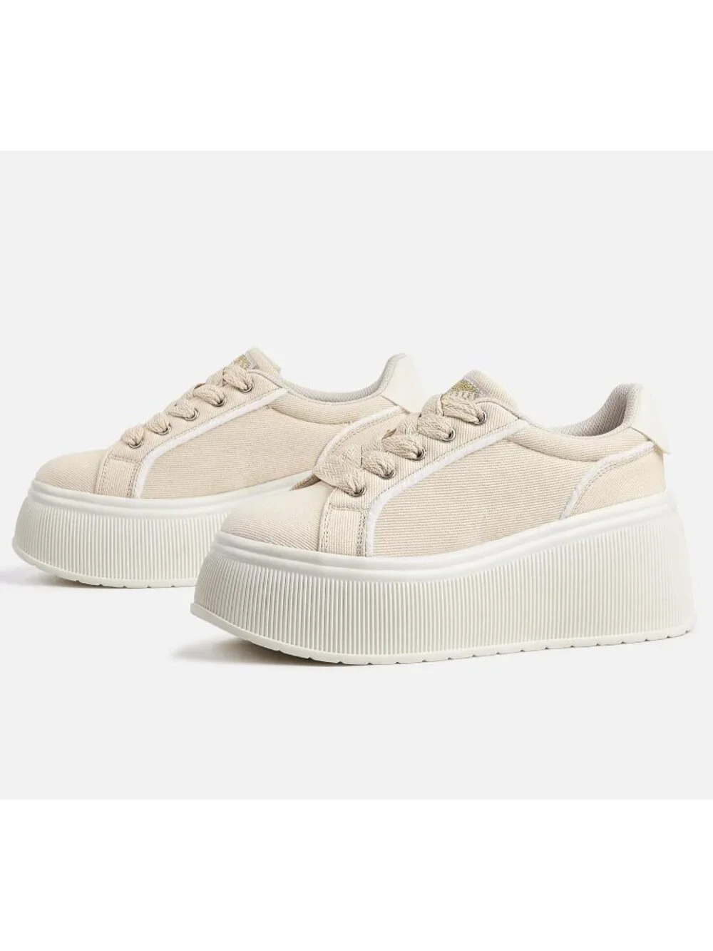 🆕LUCKY STEP Women's Beige Platform Wedge Canvas Sneakers Walking Shoes